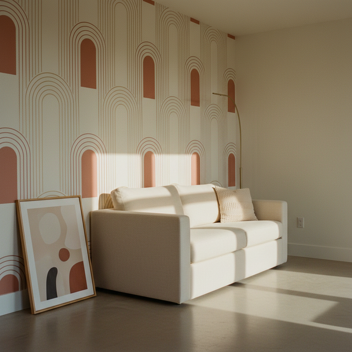 Papier peint salon tendance 2026 arches art déco
