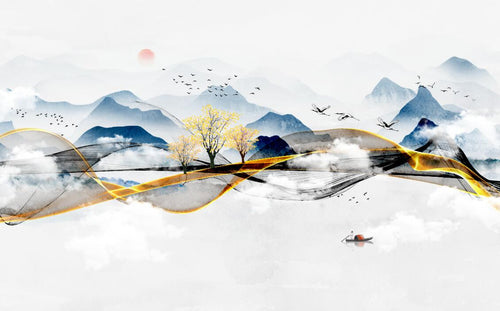 variant:SK0133 | Paysage Oriental Ivoire — papier peint sur mesure Novomur