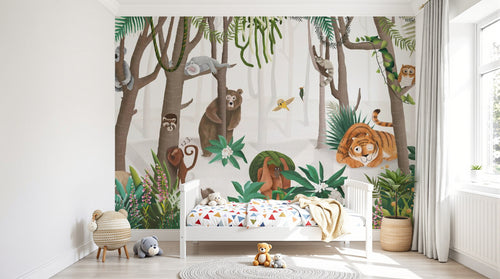 Papier peint Safari Enfant Gris Perle - Sur mesure - Design C0680