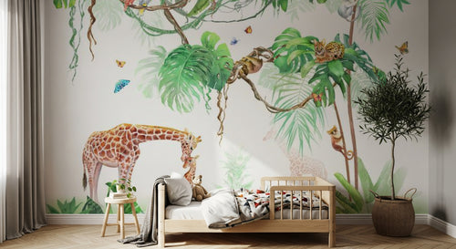 Papier peint Safari Enfant Gris Perle - Sur mesure - Design C0846