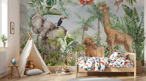 variant:A0181 | enfant_05_adventure — Aventure Safari Gris Perle — papier peint Novomur