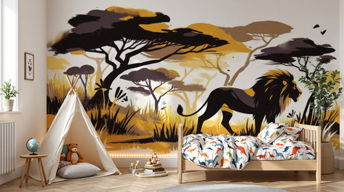 variant:A0527 | enfant_05_adventure — Safari au Coucher du Soleil Gris Perle — papier peint Novomur