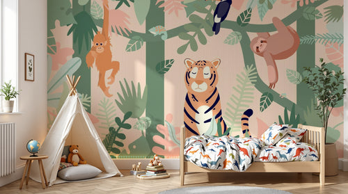 variant:C0193 | enfant_05_adventure已做 — Safari au Coucher du Soleil Gris Perle — papier peint Novomur