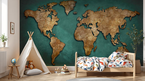 variant:D0514 | enfant_05_adventure — Planisphere Noir — papier peint Novomur
