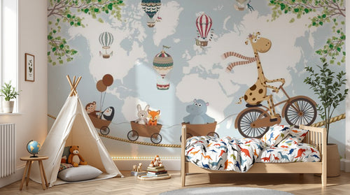 variant:D0537 | enfant_05_adventure — Planisphere Noir — papier peint Novomur