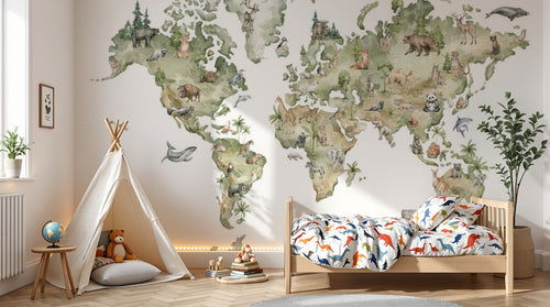 variant:D0961 | enfant_05_adventure — Globe Terrestre Sable — papier peint Novomur