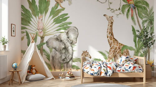 variant:D0999 | enfant_05_adventure — Animaux d'Afrique Gris — papier peint Novomur