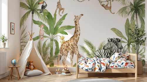 variant:D1000 | enfant_05_adventure — Animaux d'Afrique Gris — papier peint Novomur