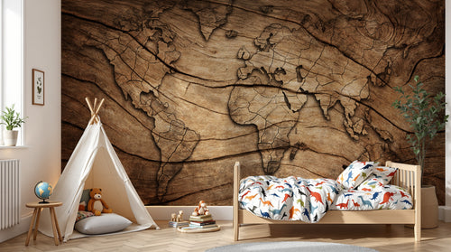 variant:SD0142 | enfant_05_adventure — Planisphere Noir — papier peint Novomur