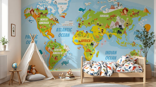 variant:SK0340 | enfant_05_adventure — Globe Terrestre Sable — papier peint Novomur