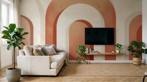 Papier peint Art Abstrait Bauhaus Beige - Collection 2 A0155 en situation — Arches terracotta minimaliste — Design A0155