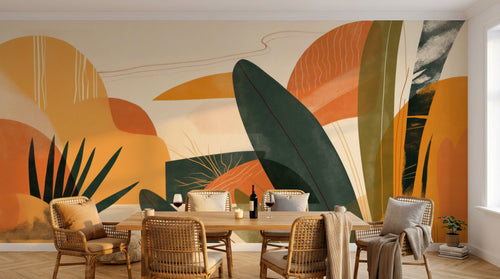 variant:F0244 | salle_01_warm_rattan已做 — Toile Contemporaine Sable — papier peint Novomur