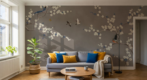 variant:E0391 | salon_01_scandi — Cerisier du Japon Gris Perle — papier peint Novomur