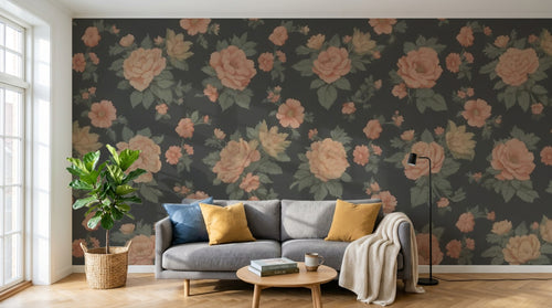 variant:A0146 | salon_02_scandi_morning — Fleurs des Champs Brun — papier peint Novomur