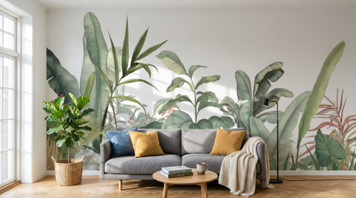 variant:A0227 | salon_02_scandi_morning — Palmes et Bananiers Gris Perle — papier peint Novomur