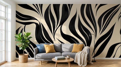 variant:A0596 | salon_02_scandi_morning — Jungle Nocturne Noir — papier peint Novomur