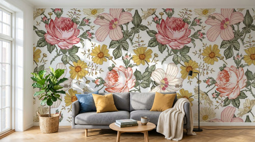 variant:D0142 | salon_02_scandi_morning — Fleurs des Champs Brun — papier peint Novomur