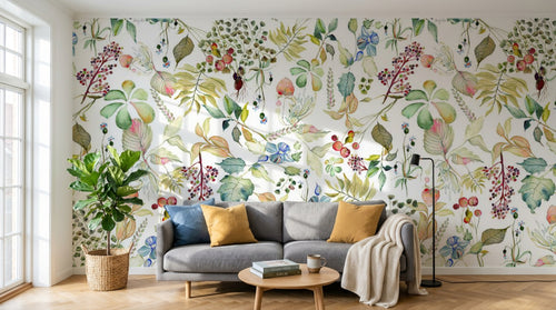 variant:D0218 | salon_02_scandi_morning — Fleurs des Champs Brun — papier peint Novomur
