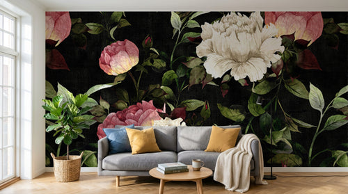 variant:SD0015 | salon_02_scandi_morning — Roseraie Anglaise Gris — papier peint Novomur