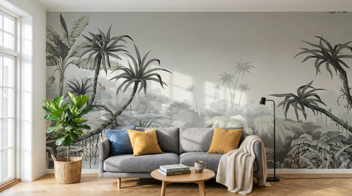 variant:SD0032 | salon_02_scandi_morning已做 — Foret Equatoriale Noir — papier peint Novomur