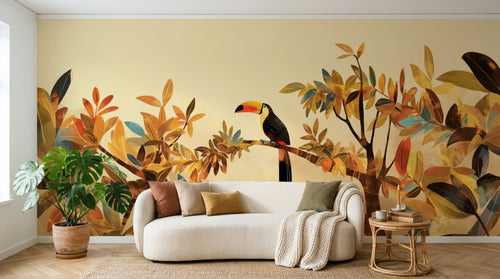 variant:A0004 | salon_03_boho已做 — Jardin aux Oiseaux Dore — papier peint Novomur