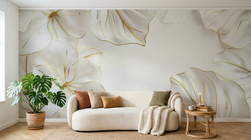 variant:A0159 | salon_03_boho已做 — Feuillage Tropical Creme — papier peint Novomur