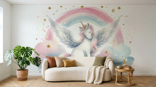 variant:A0189 | salon_03_boho已做 — Licorne Enchantee Blanc — papier peint Novomur