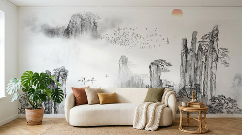 variant:SK0212 | salon_03_boho — Jardin aux Oiseaux Dore — papier peint Novomur