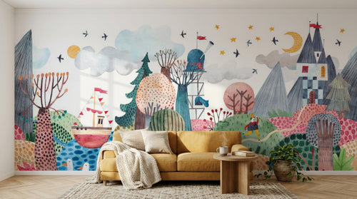 variant:A0029 | salon_04_hygge_mustard — Jardin aux Oiseaux Dore — papier peint Novomur