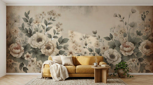 variant:A0042 | salon_04_hygge_mustard — Roseraie Anglaise Gris — papier peint Novomur