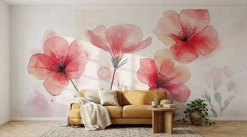 variant:A0170 | salon_04_hygge_mustard — Champ de Fleurs Ivoire — papier peint Novomur