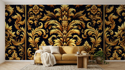 variant:A0664 | salon_04_hygge_mustard已做 — Jungle Nocturne Noir — papier peint Novomur