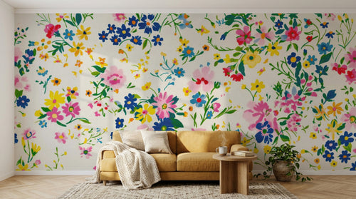 variant:A0923 | salon_04_hygge_mustard — Prairie Fleurie Beige — papier peint Novomur