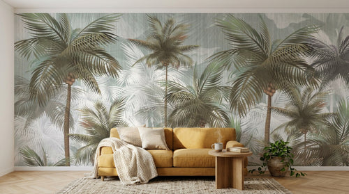 variant:SK0694 | salon_04_hygge_mustard已做 — Palmiers au Clair de Lune Noir — papier peint Novomur