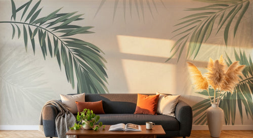 variant:E0735 | salon_06_golden_hour — Palmes Exotiques Anthracite — papier peint Novomur