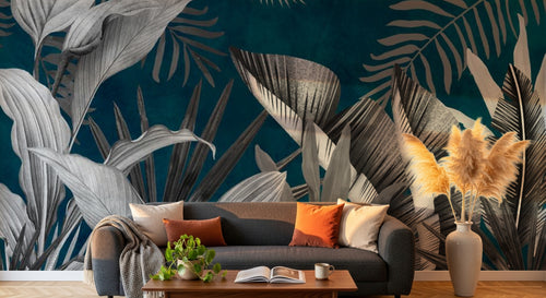 variant:F0153 | salon_06_golden_hour — Oasis Tropicale Sable — papier peint Novomur