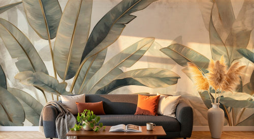 variant:F0356 | salon_06_golden_hour已做 — Feuillage Tropical Creme — papier peint Novomur