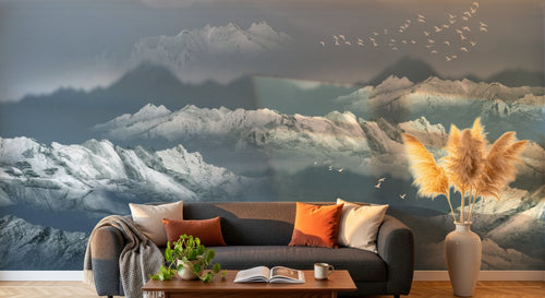 variant:SK0177 | salon_06_golden_hour — Montagnes Brumeuses Gris Perle — papier peint Novomur