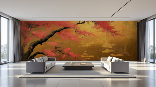 variant:A0125 | salon_09_panoramic_wide已做 — Floraison Printaniere Ivoire — papier peint Novomur