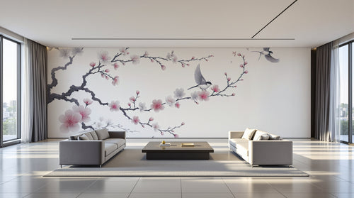 variant:A0214 | salon_09_panoramic_wide已做 — Cerisier du Japon Gris Perle — papier peint Novomur