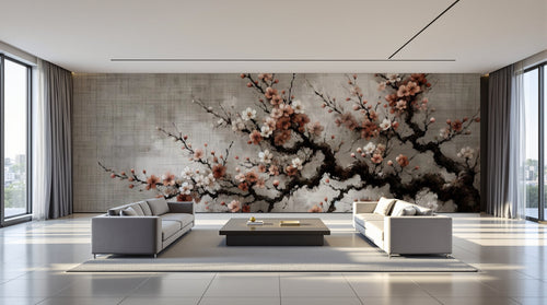 variant:A0466 | salon_09_panoramic_wide — Sakura en Fleurs Creme — papier peint Novomur