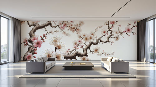 variant:A0488 | salon_09_panoramic_wide — Branche de Cerisier Gris — papier peint Novomur