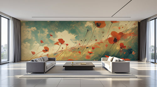 variant:A0675 | salon_09_panoramic_wide已做 — Petales de Sakura Gris Perle — papier peint Novomur