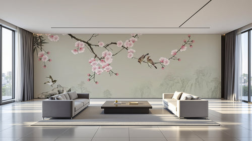 variant:C0919 | salon_09_panoramic_wide — Branche de Cerisier Gris — papier peint Novomur