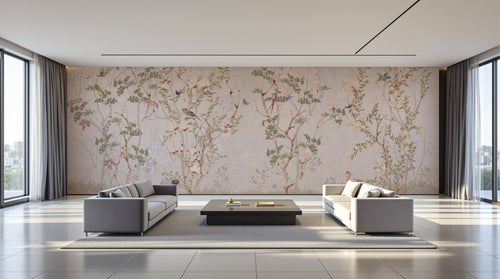 variant:D0264 | salon_09_panoramic_wide — Cerisier Zen Vert Sauge — papier peint Novomur