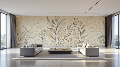 variant:F0197 | salon_09_panoramic_wide已做 — Jardin Sauvage Beige — papier peint Novomur