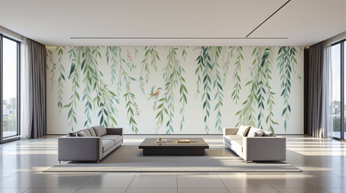 variant:F0863 | salon_09_panoramic_wide — Composition Florale Ivoire — papier peint Novomur