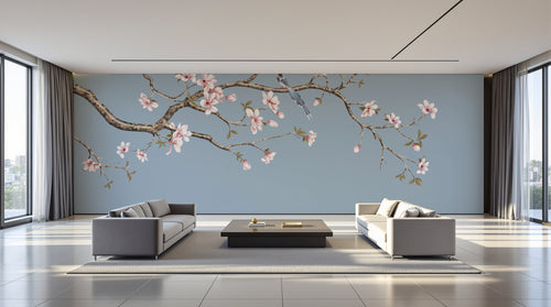 variant:SD0466 | salon_09_panoramic_wide — Cerisier du Japon Gris Perle — papier peint Novomur