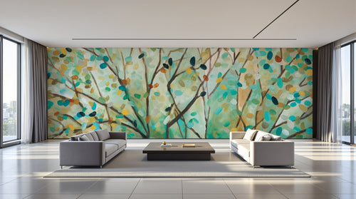 variant:SD0503 | salon_09_panoramic_wide — Cerisier Zen Vert Sauge — papier peint Novomur