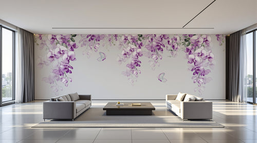 variant:SK0398 | salon_09_panoramic_wide — Composition Florale Ivoire — papier peint Novomur